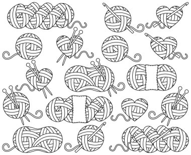 Cute Vector Collection of Balls of Yarn, Skeins of Yarn or Thread for Knitting and Crochet clipart