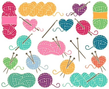 Cute Vector Collection of Balls of Yarn, Skeins of Yarn or Thread for Knitting and Crochet clipart
