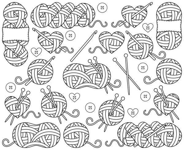 뜨개질과 크로 셰 뜨개질 원사의 공, 원사 또는 스레드의 Skeins의 귀여운 벡터 컬렉션 — 스톡 벡터