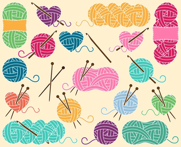 Симпатичный вектор из пряжи, пряжи или нитки для вязания и вязания — стоковый вектор
