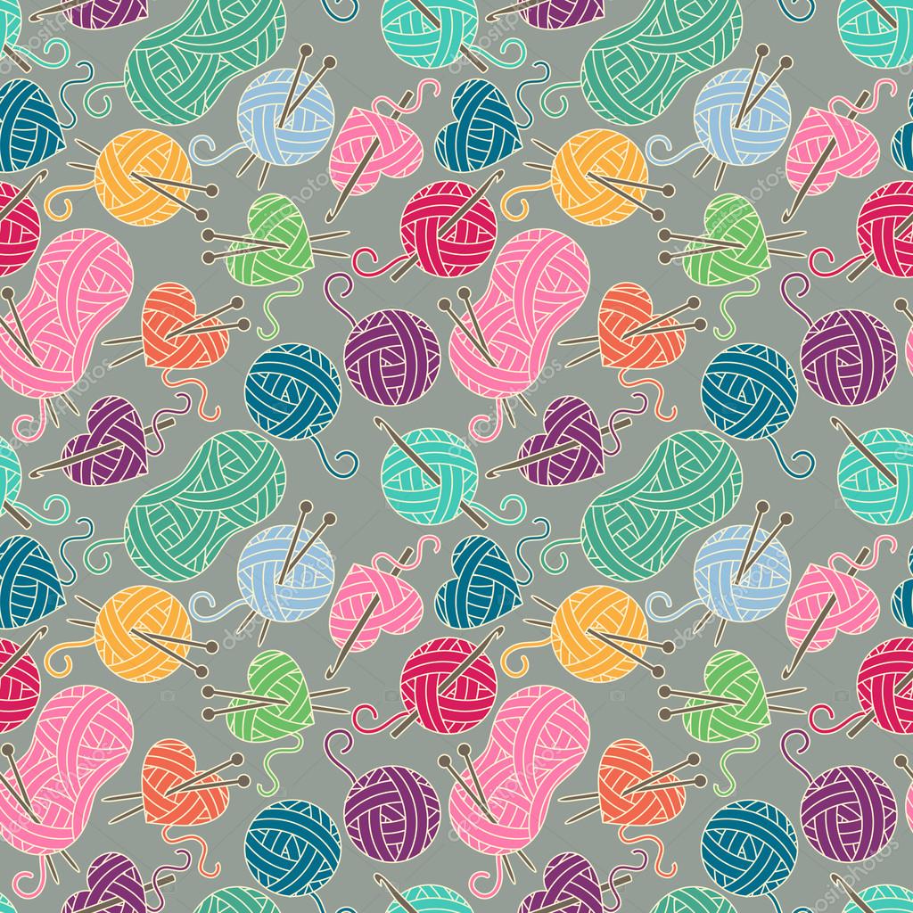 Seamless Tileable Vector Background With Yarn Knitting Needles