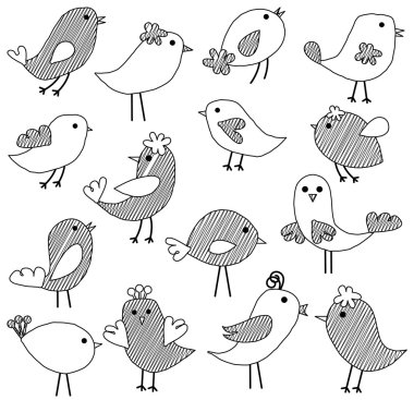 doodle tarzı kuş vektör kümesi