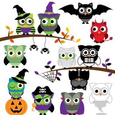 spooky halloween baykuşlar vektör toplama