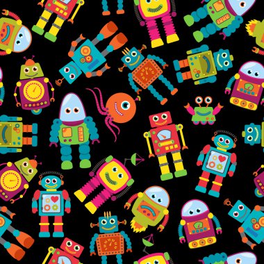 sorunsuz tileable vektör arka plan deseni ile sevimli robotlar
