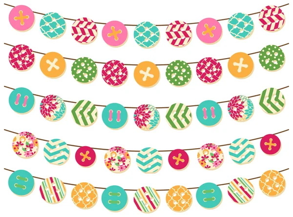 Vector Collection of Button Bunting in Bright Patterns — Stock Vector