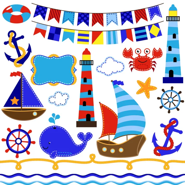 Vector Collection of Nautical and Sailing Themed Elements — Stock Vector
