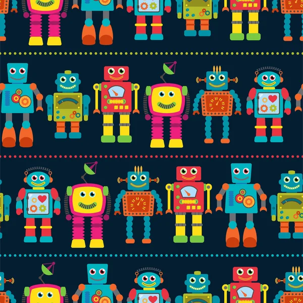 Seamless Tileable Vector Background Pattern with Cute Robots — Stock Vector