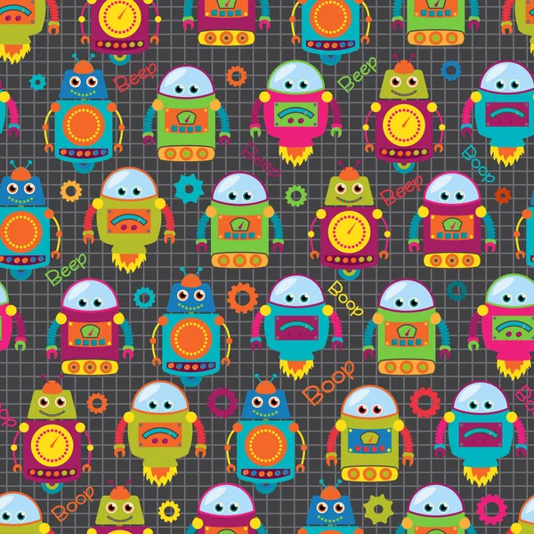 Seamless Tileable Vector Background Pattern with Cute Robots — Stock Vector