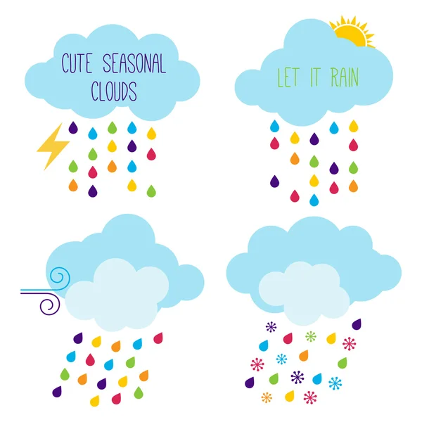 Cute Seasonal Cloud Vector Icons — Stock Vector