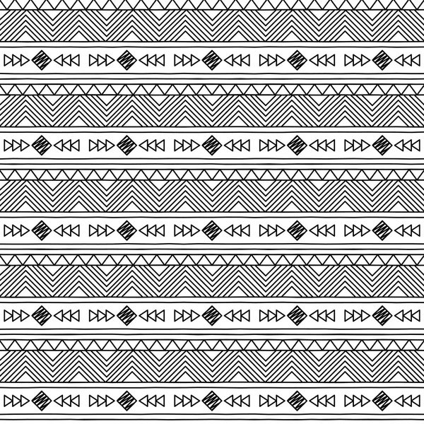Svarta och vita doodle stil smidigt beläggningsbar tribal mönster — Stock vektor