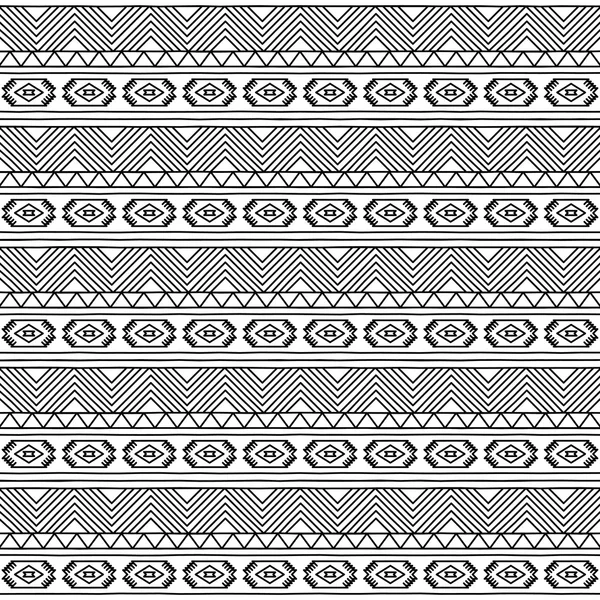 Estilo de Doodle blanco y negro sin costuras Tileable Tribal Pattern — Archivo Imágenes Vectoriales