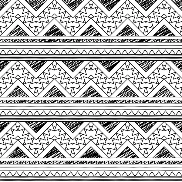 Black and White Doodle Style Seamless Tileable Tribal Pattern — Stock Vector