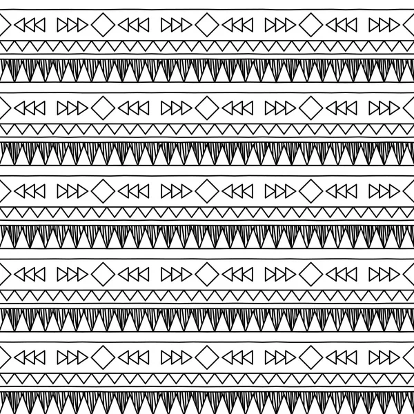 Estilo de Doodle blanco y negro sin costuras Tileable Tribal Pattern — Vector de stock