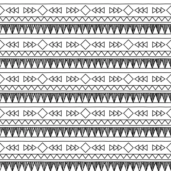 Preto e branco Doodle estilo sem costura Tileable padrão tribal —  Vetores de Stock