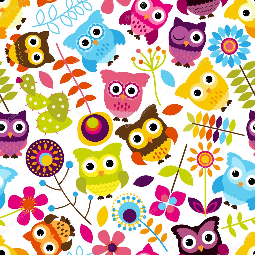 Seamless and Tileable Vector Owl Background Pattern