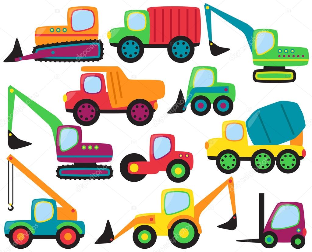 Cute Vector Collection of Construction Equipment and Vehicles