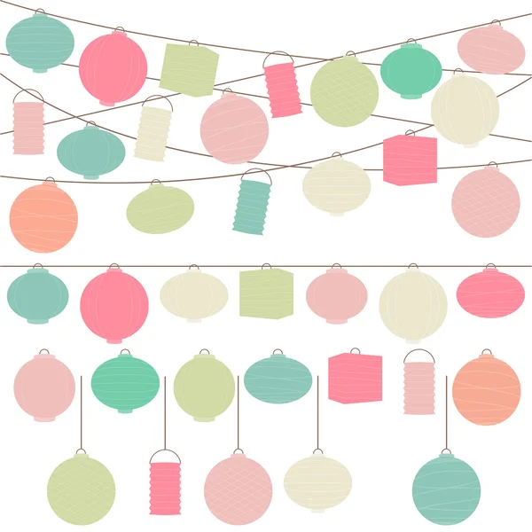 Vector Set of Pastel Colored Holiday Paper Lanterns and Lights — Stock Vector