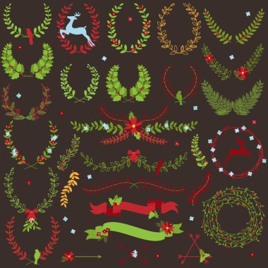 Vector Collection of Christmas Holiday Themed Laurels and Wreaths clipart