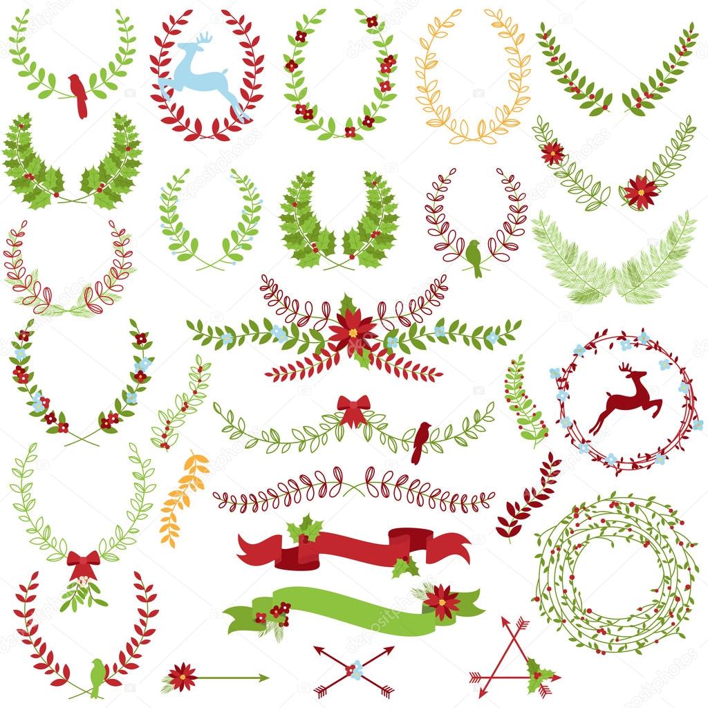 Vector Collection of Christmas Holiday Themed Laurels and Wreaths