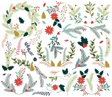 vintage tarzı el topluluğu vektör Noel tatil çiçek çizilmiş