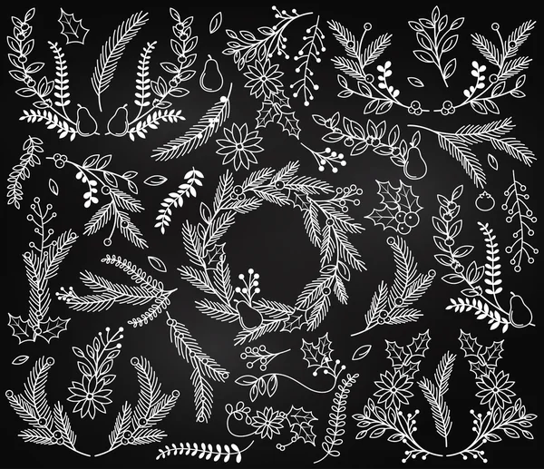 Векторна колекція старовинних крейдяних різдвяних квітів — стоковий вектор