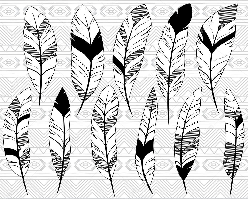 Vector Collection of Doodle Stylized Feathers