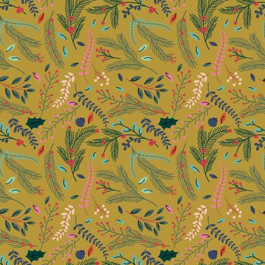 Sorunsuz Tileable Noel tatil çiçek arka plan deseni - vektör çizim