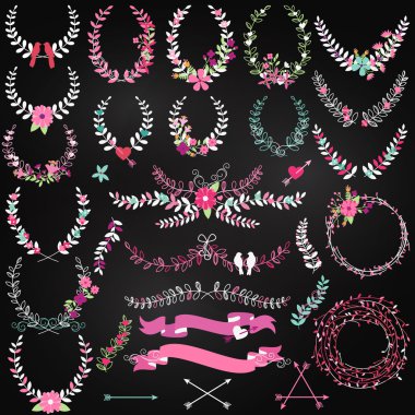 Kara tahta Sevgililer günü veya düğün defne vektör topluluğu