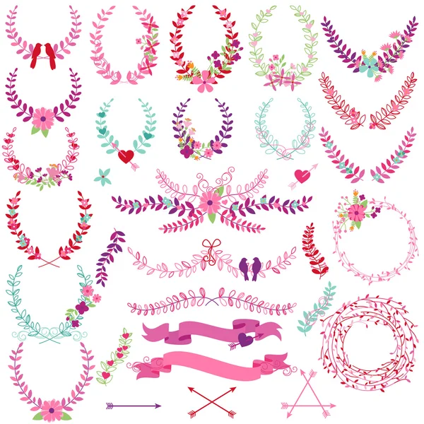 Vector Collection of Valentine 's Day or Wedding Themed Laurels and Wreaths — стоковый вектор