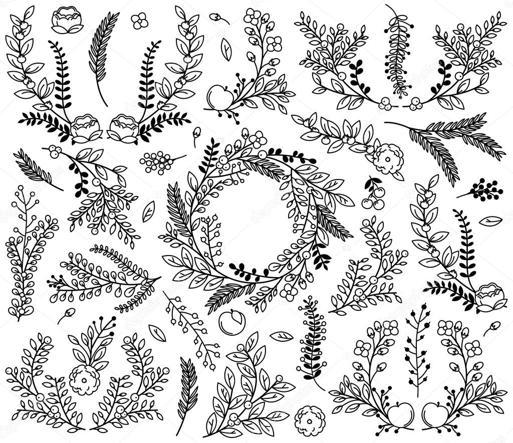 Vector Collection of Vintage Style Hand Drawn Florals - Great for Weddings and other celebrations