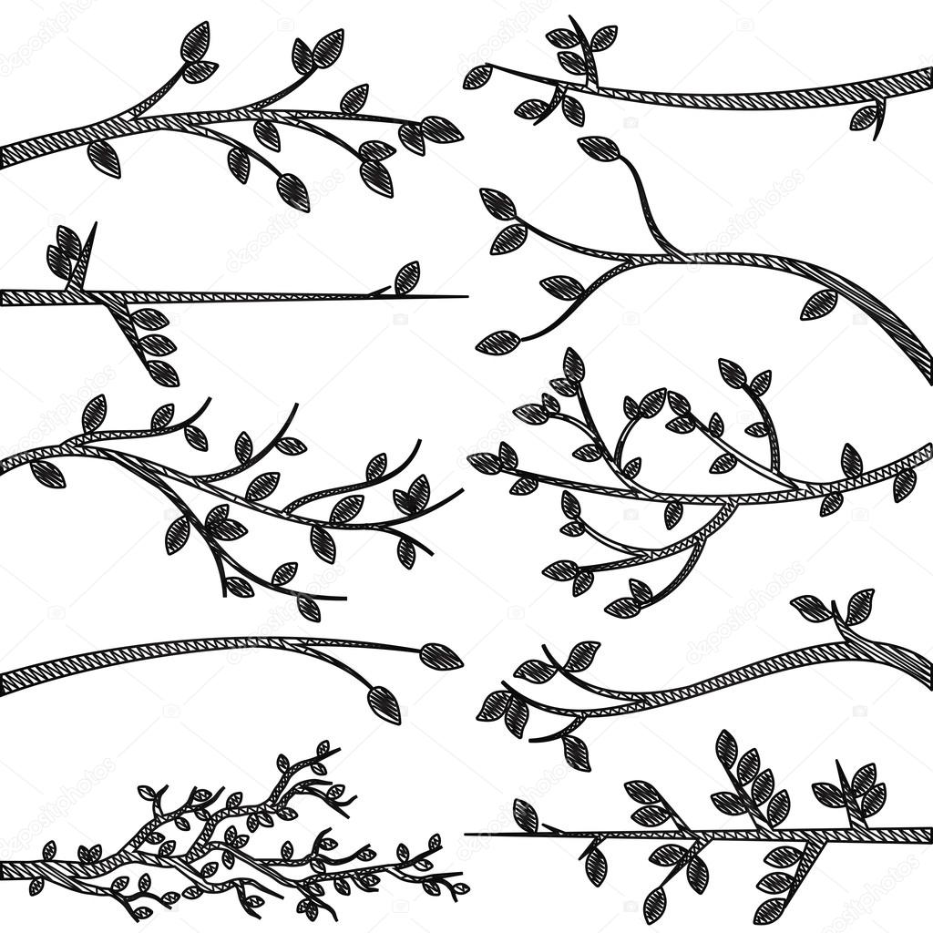 Doodle Style Tree Branch Silhouettes