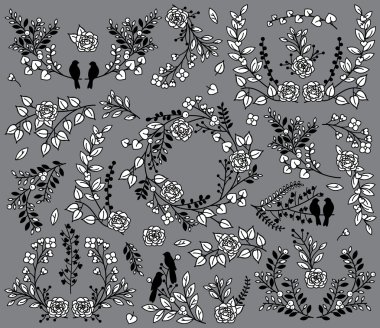Valentine's Day or Wedding Themed Laurel and Floral Vector Collection clipart