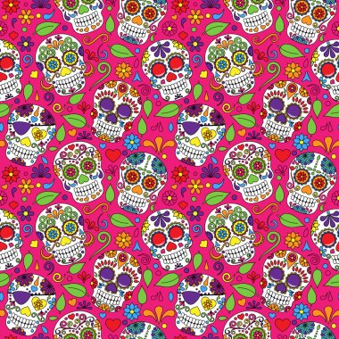 Day of the Dead Sugar Skull Seamless Vector Background clipart