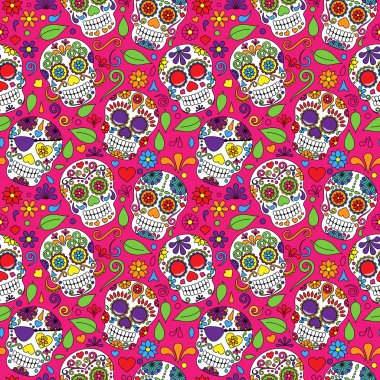 Day of the Dead Sugar Skull Seamless Vector Background clipart