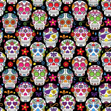 Day of the Dead Sugar Skull Seamless Vector Background clipart