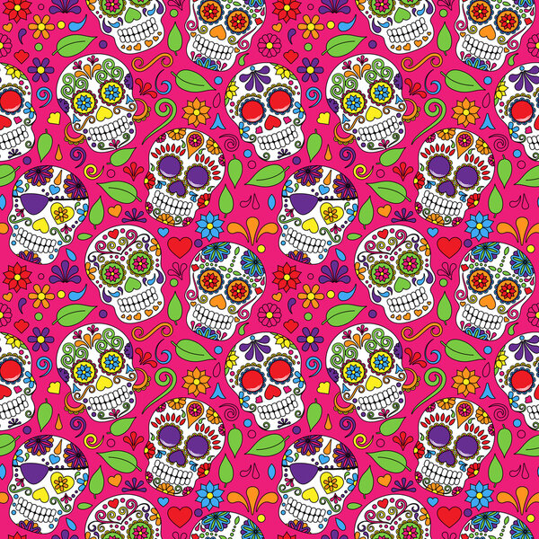 Day of the Dead Sugar Skull Seamless Vector Background