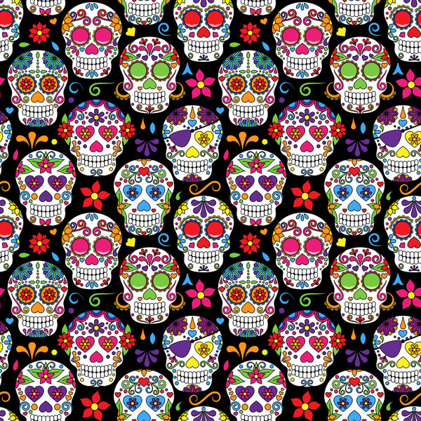 Day of the Dead Sugar Skull Seamless Vector Background