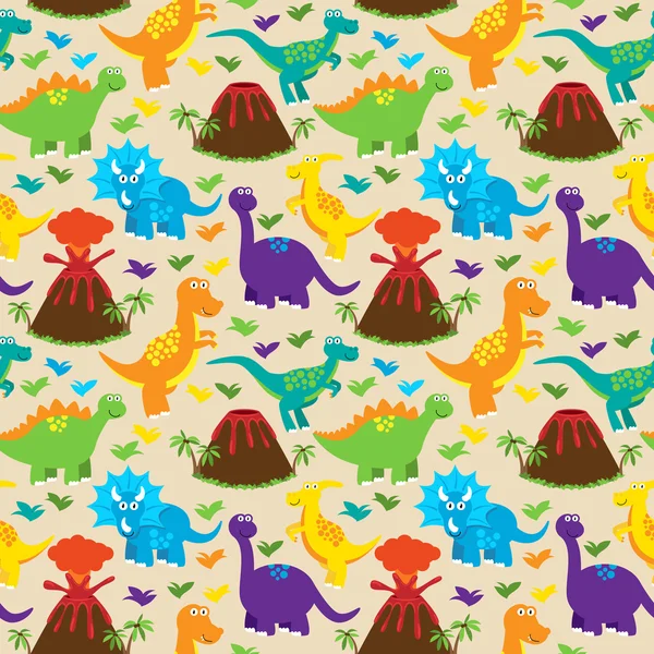 Dinosaur Seamless Tileable Vector Background Pattern — Stock Vector