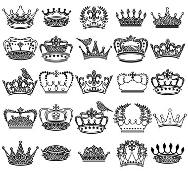 Doodle Vintage tarzı Crown siluetleri vektör toplama