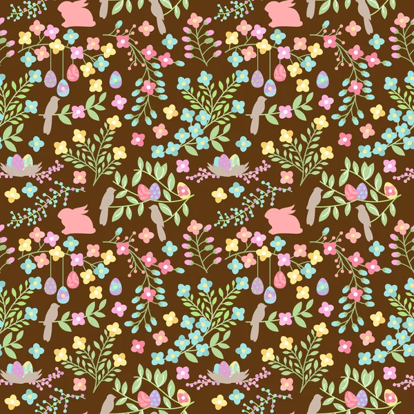 Modèle de fond de Pâques sans couture vectoriel avec des fleurs — Image vectorielle