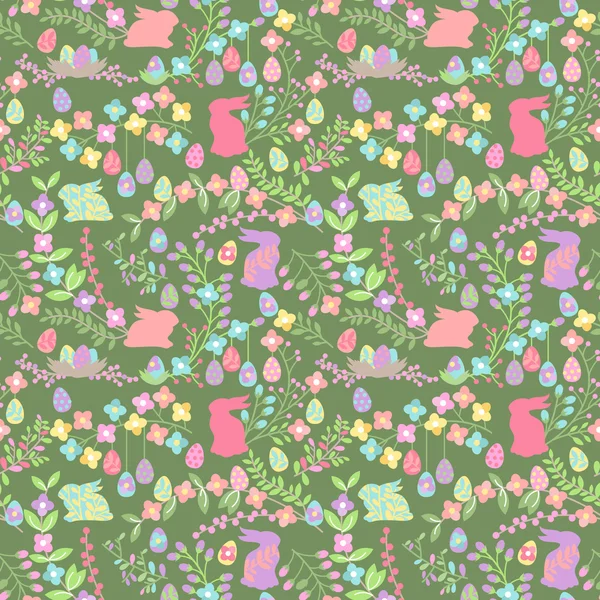 花を持つベクトル シームレスなタイル イースターの背景パターン — ストックベクタ