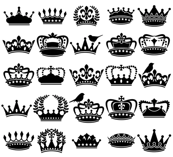 Vector Collection of Vintage Style Crown Silhouettes — Stock Vector