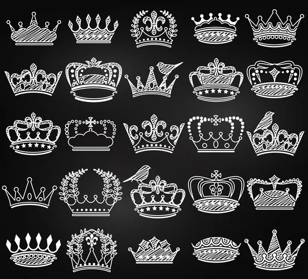 Vector Collection of Chalkboard Vintage Style Crown Silhouettes — Stock Vector