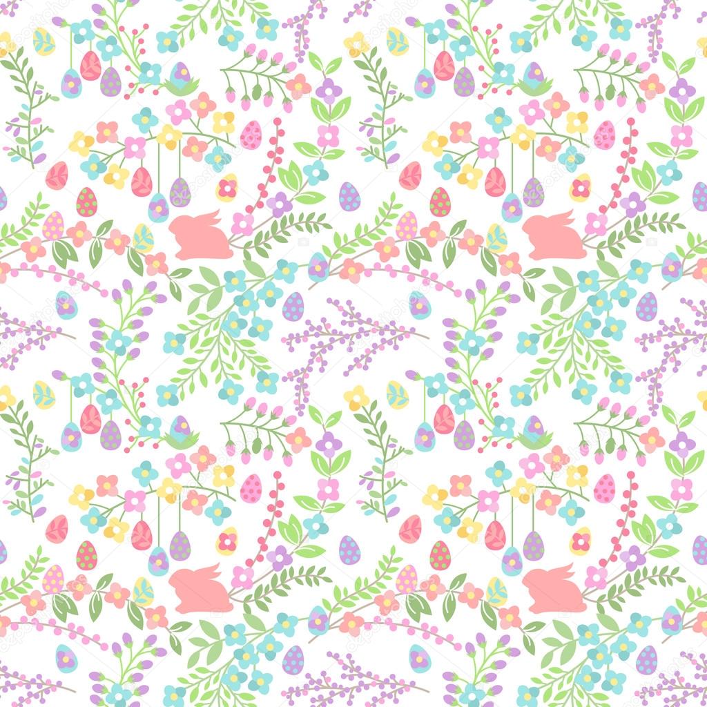 Vector Seamless Tileable Easter Background Pattern with Flowers