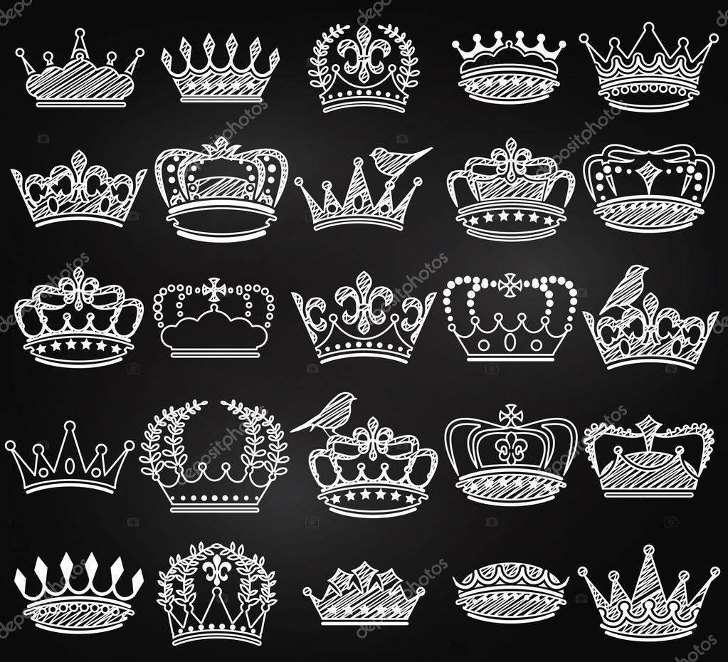 Vector Collection of Chalkboard Vintage Style Crown Silhouettes — Stock