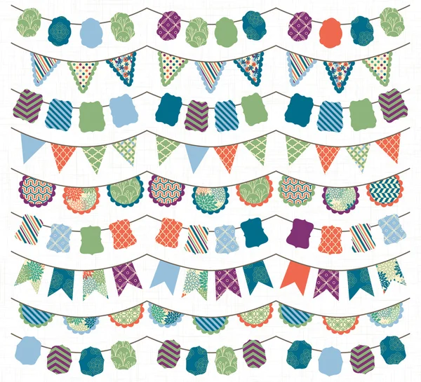 Collection of Bright and Colorful Wedding, Holiday, Birthday or Party Bunting — Stock Vector
