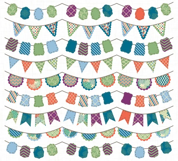 Colección de brillante y colorida boda, vacaciones, cumpleaños o fiesta Bunting — Vector de stock