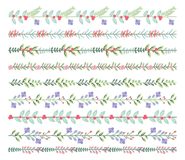 Fronteras y divisores florales vintage o rústicos en formato vectorial — Vector de stock