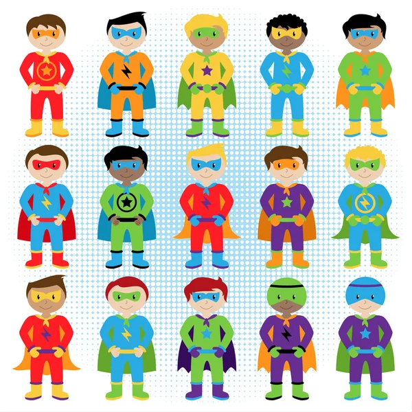 Set of Boy Superheroes in Vector Format — Stock Vector