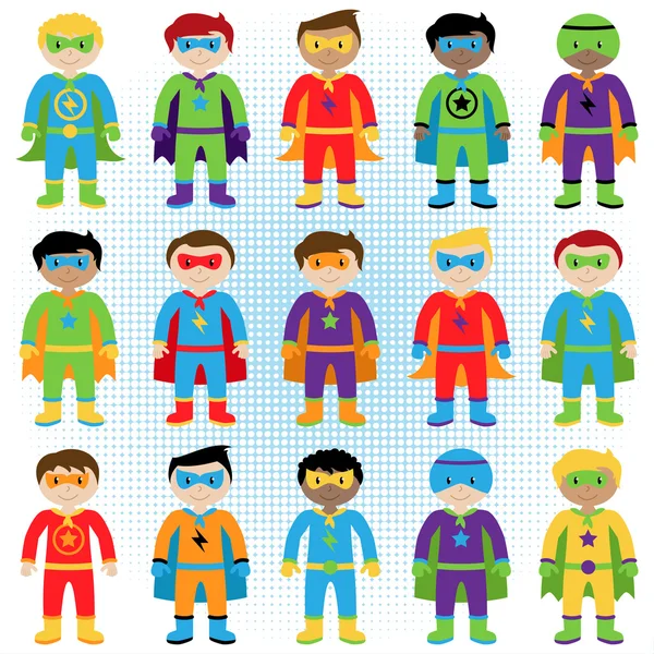 Set of Boy Superheroes in Vector Format — Stock Vector